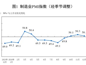 国家统计局：12月制造业PMI为50.1%  比上月下降0.2个百分点